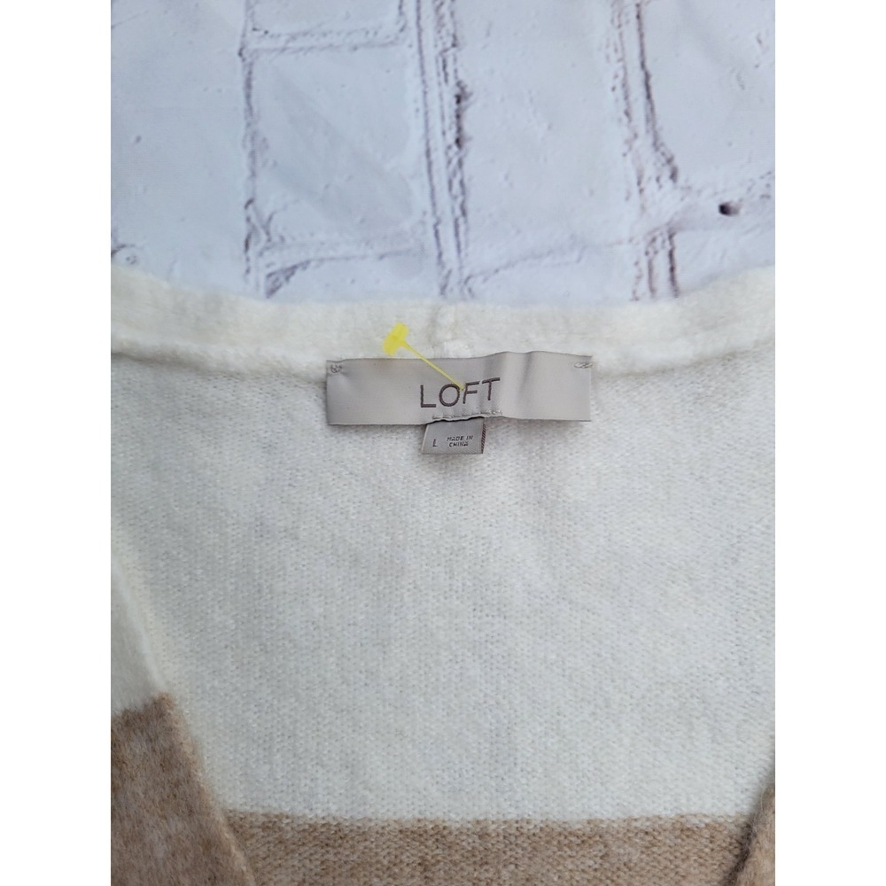 Loft Womens V-Neck Striped‎ Sweater Multicolor Pink Orange Cream Size L - Picture 3 of 7